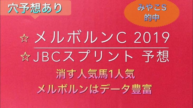 【競馬予想】　メルボルンカップ　地方交流重賞　JBCスプリント　2019 予想